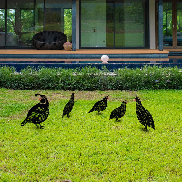 Aberto Design Set de figuras de codornices metálicas para jardín, Negro